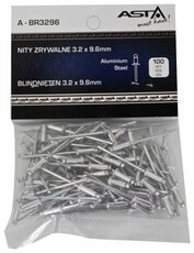 Trhací nýty hliník-ocel, 3,2 x 9,6 mm, s plochou hlavou, sada 100 ks - ASTA
